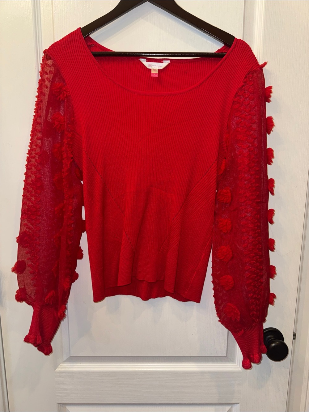 No Boundaries Red Pom-Accent Knit Sweater